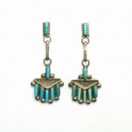 Vintage Zuni Needle Point TQ Dangle Pierced Earrings c.1960～