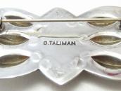 【David Taliman】Vtg Bow Shape Silver Pin w/Blue Gem TQ c.1950