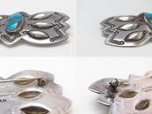 【David Taliman】Vtg Bow Shape Silver Pin w/Blue Gem TQ c.1950