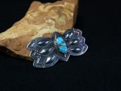 【David Taliman】Vtg Bow Shape Silver Pin w/Blue Gem TQ c.1950