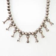 Vtg Navajo Stamped Bead w/Squash Blossom Necklace c.1950～