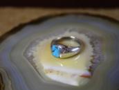 Vtg Navajo Sq. Turquoise Inlay Cast Silver Dome Ring c.1965～