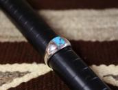 Vtg Navajo Sq. Turquoise Inlay Cast Silver Dome Ring c.1965～