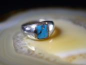 Vtg Navajo Sq. Turquoise Inlay Cast Silver Dome Ring c.1965～