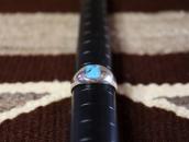 Vtg Navajo Sq. Turquoise Inlay Cast Silver Dome Ring c.1965～
