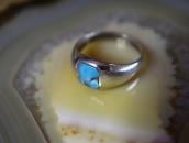Vtg Navajo Sq. Turquoise Inlay Cast Silver Dome Ring c.1965～