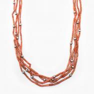 Vtg Kewa/Navajo 4Strand Coral & Silver Bead Necklace c.1960～