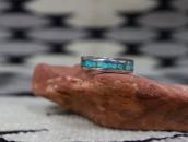 Vtg Zuni Turquoise Inlay Stamped Edge Silver Ring c.1960～