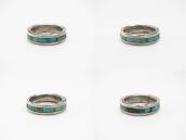 Vtg Zuni Turquoise Inlay Stamped Edge Silver Ring c.1960～