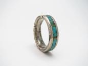 Vtg Zuni Turquoise Inlay Stamped Edge Silver Ring c.1960～