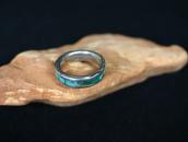 Vtg Zuni Turquoise Inlay Stamped Edge Silver Ring c.1960～