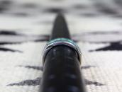 Vtg Zuni Turquoise Inlay Stamped Edge Silver Ring c.1960～