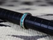 Vtg Zuni Turquoise Inlay Stamped Edge Silver Ring c.1960～