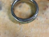 Vtg Zuni Turquoise Inlay Stamped Edge Silver Ring c.1960～
