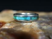 Vtg Zuni Turquoise Inlay Stamped Edge Silver Ring c.1960～