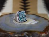【Tommy Singer】Navajo Turquoise Chip Inlay Silver Ring c.1970