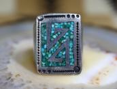 【Tommy Singer】Navajo Turquoise Chip Inlay Silver Ring c.1970