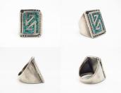 【Tommy Singer】Navajo Turquoise Chip Inlay Silver Ring c.1970