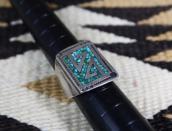 【Tommy Singer】Navajo Turquoise Chip Inlay Silver Ring c.1970