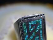 【Tommy Singer】Navajo Turquoise Chip Inlay Silver Ring c.1970