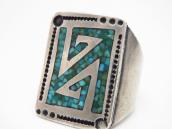 【Tommy Singer】Navajo Turquoise Chip Inlay Silver Ring c.1970