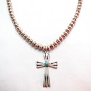Vintage Fine Silver Beads Necklace w/Cross Fob