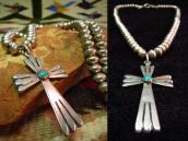 Vintage Fine Silver Beads Necklace w/Cross Fob