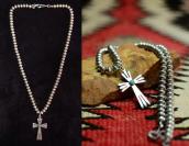 Vintage Fine Silver Beads Necklace w/Cross Fob