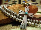 Vintage Fine Silver Beads Necklace w/Cross Fob