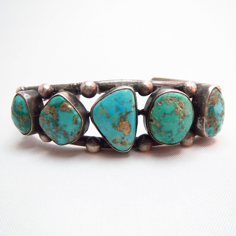 Vintage Silver Row Cuff w/Morenci Turquoise c.1960