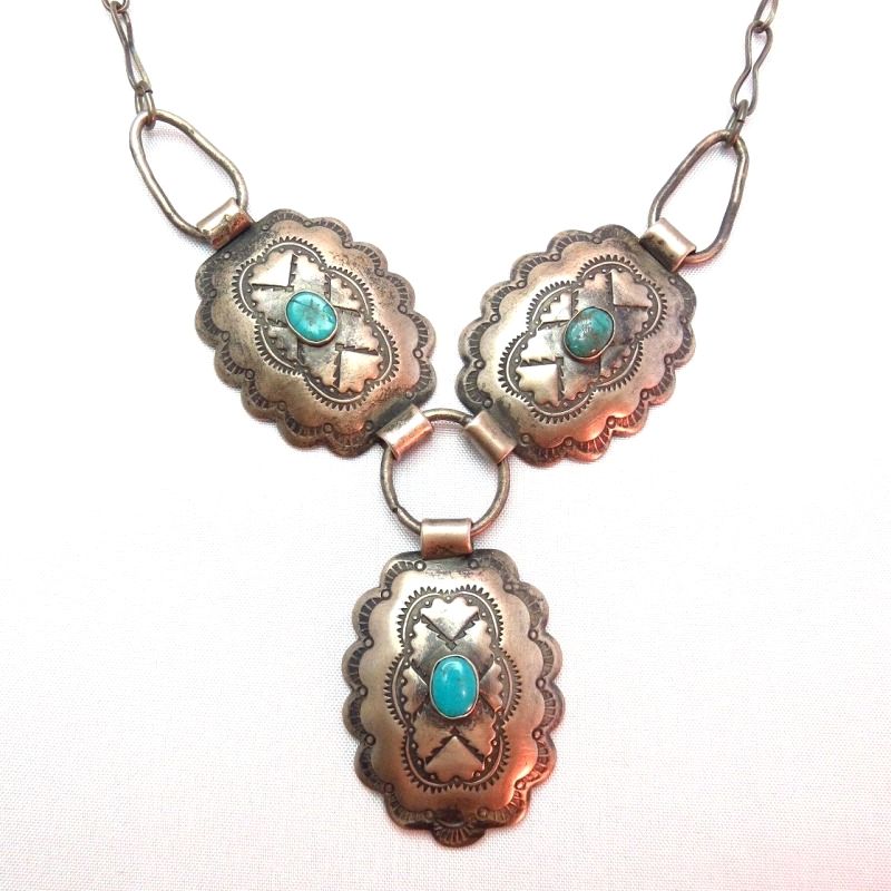 Antique Concho Necklace w/Turquoise  c.1930