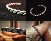 Vintage Stamped Twisted Silver Wire Cuff  c.1950