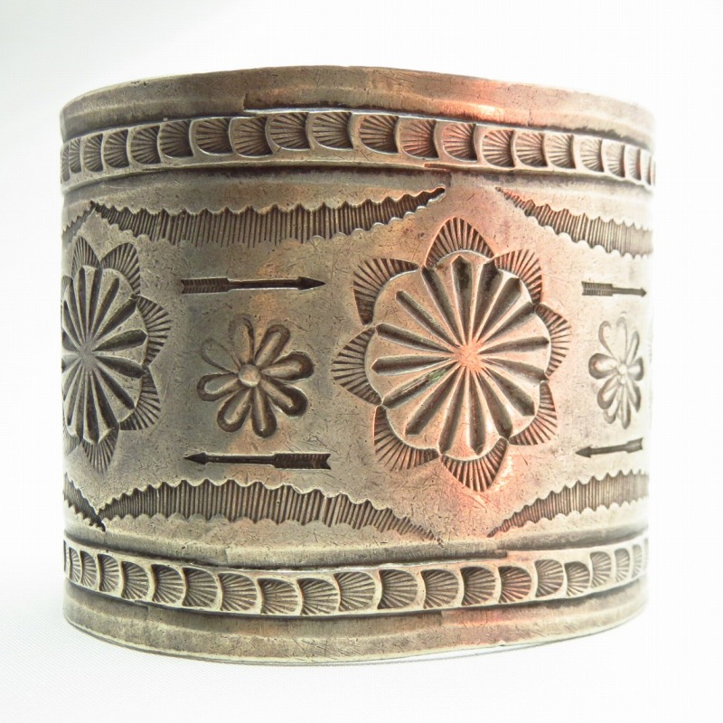 Antique Stamped IngotSilver Extra Wide Cuff Bracelet c.1910～