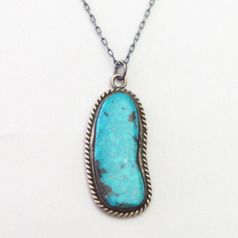 Vintage Navajo Kingman Turquoise Fob Necklace  c.1965～