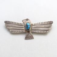 Antique Thunderbird Shaped Ingot Silver Pin w/Gem TQ c.1930～