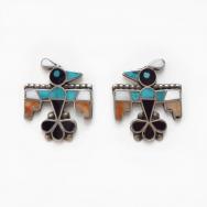 Vintage Zuni Multi-Stone Inlay Thunderbird Earring  c.1950～