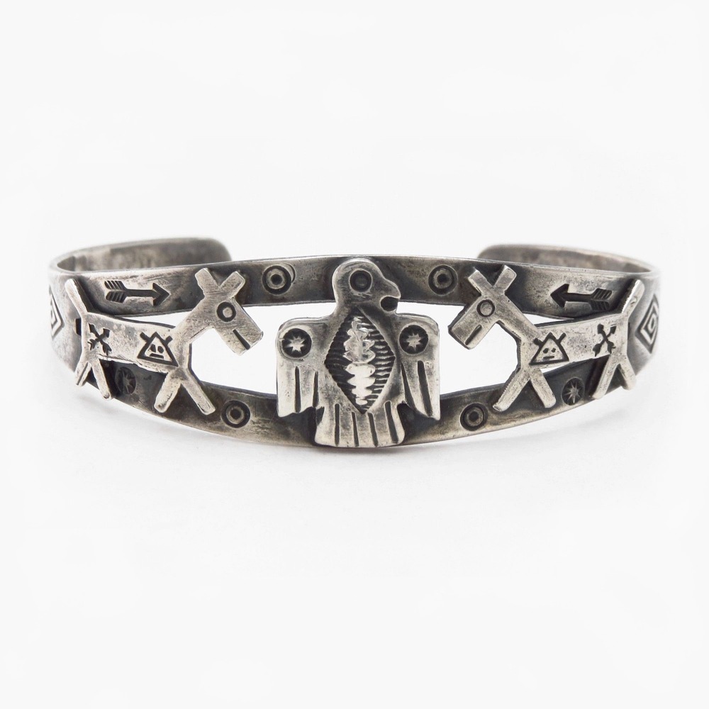 Antique Thunderbird & Horses Applique Silver Cuff c.1930