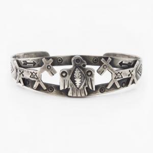 Antique Thunderbird & Horses Applique Silver Cuff c.1930