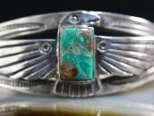 Atq Stamped Silver T-bird Applique Cuff w/Turquoise  c.1930～