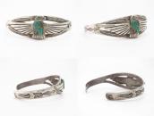 Atq Stamped Silver T-bird Applique Cuff w/Turquoise  c.1930～