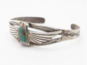 Atq Stamped Silver T-bird Applique Cuff w/Turquoise  c.1930～
