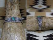 Atq Stamped Silver T-bird Applique Cuff w/Turquoise  c.1930～