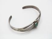 Atq Stamped Silver T-bird Applique Cuff w/Turquoise  c.1930～