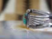 Atq Stamped Silver T-bird Applique Cuff w/Turquoise  c.1930～