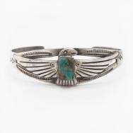 Atq Stamped Silver T-bird Applique Cuff w/Turquoise  c.1930～