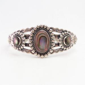 Vintage 【BELL】Stamped Silver Cuff w/Mother of Pearl c.1950～