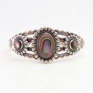 Vintage 【BELL】Stamped Silver Cuff w/Mother of Pearl c.1950～