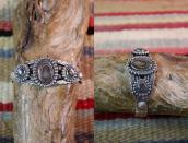 Vintage 【BELL】Stamped Silver Cuff w/Mother of Pearl c.1950～