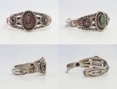 Vintage 【BELL】Stamped Silver Cuff w/Mother of Pearl c.1950～