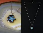Vtg Zuni Star & Moon Turquoise Inlay Fob Necklace  c.1950～